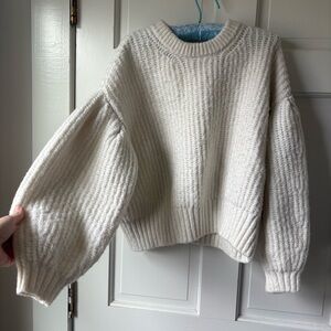 a new day Chunky Cream Crew Neck Bubble Sleeve Knit Sweater Size S